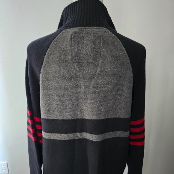 men's AEROPOSTALE 3/4 zip SWEATER black STRAIGHT HEM warm RED gray - Picture 12 of 13